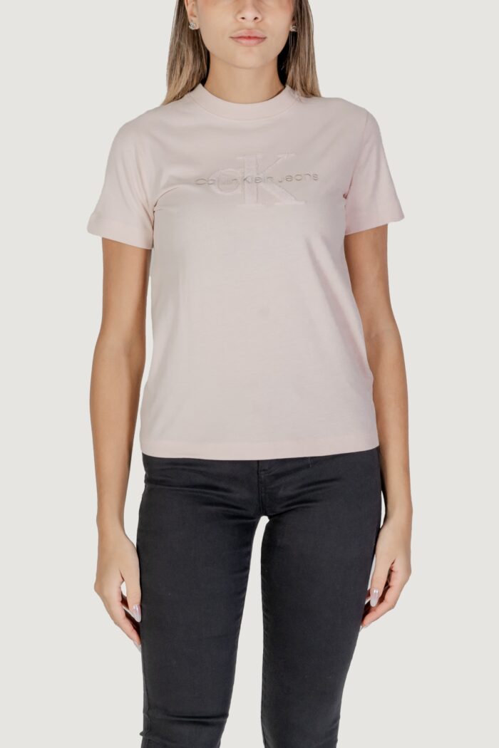 T-shirt Calvin Klein CHENILLE MONOLOGO Rosa Cipria