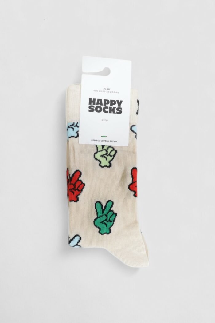 Calzini Lunghi Happy Socks VICTORY SIGN SOCK UNISEX Beige chiaro