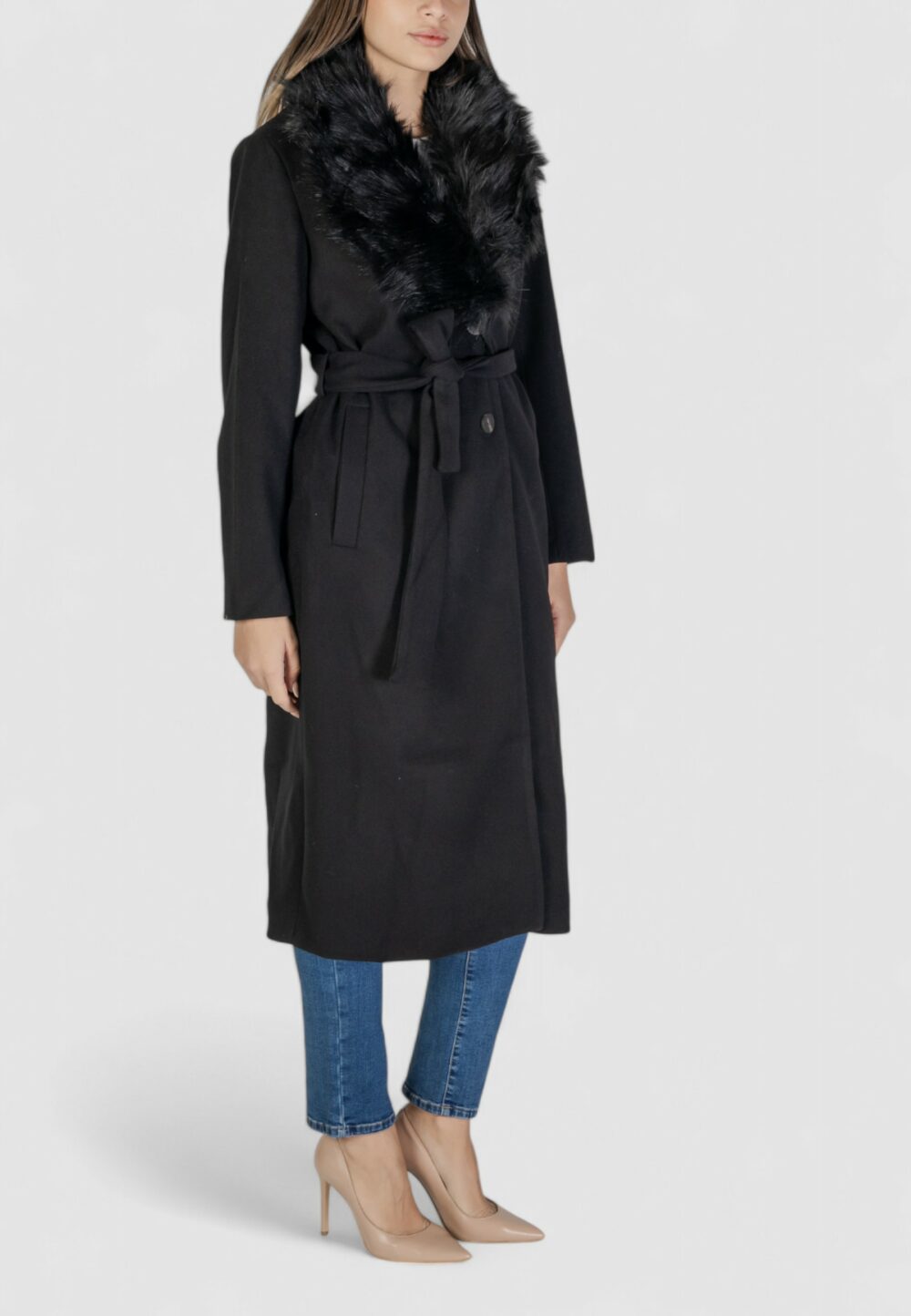 Cappotto Vila Clothes VIMETIL L/S LONG COLLAR COAT/KA Nero - Foto 3