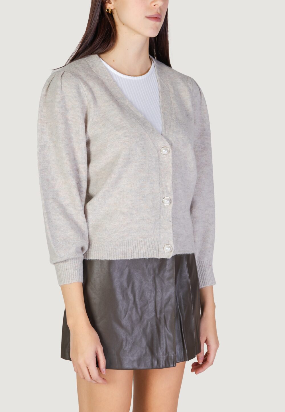 Cardigan Jacqueline de Yong Jdyrue Life 3/4 Pearl Butto Knt Grigio - Foto 3