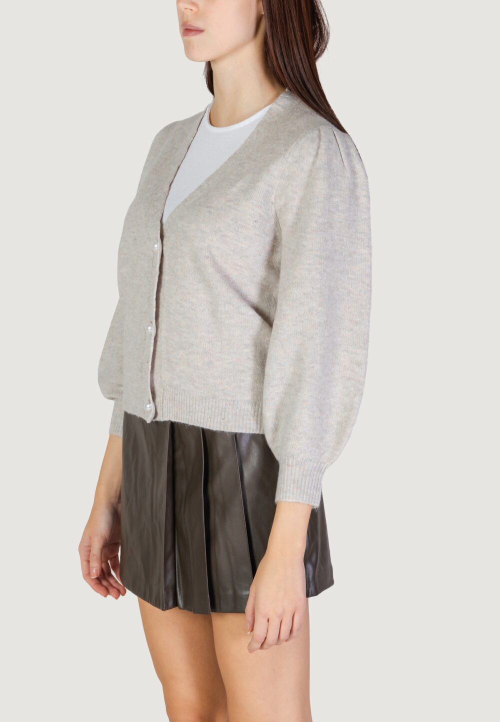 Cardigan Jacqueline de Yong Jdyrue Life 3/4 Pearl Butto Knt Grigio - Foto 4