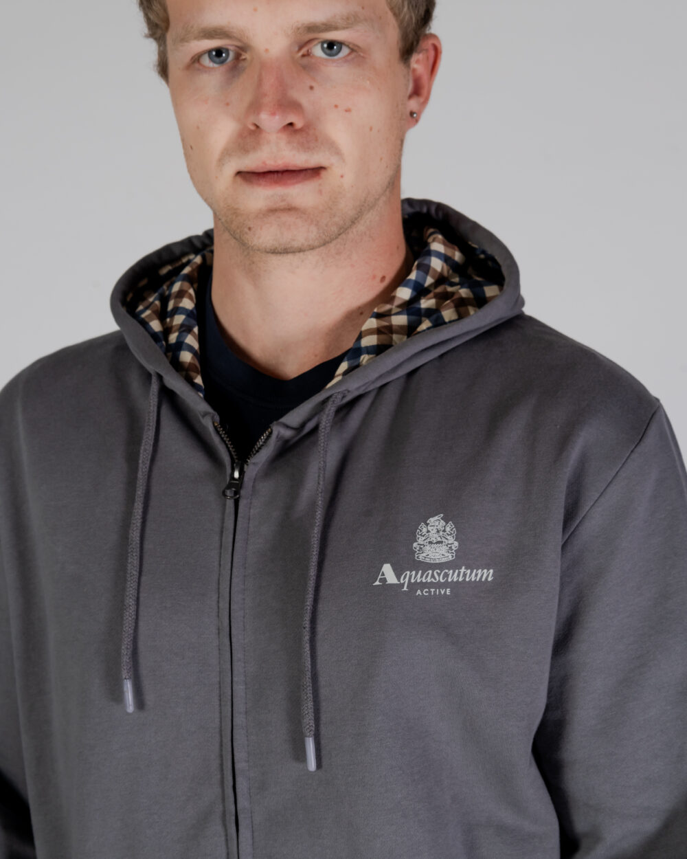 Felpa con cappuccio Aquascutum ACTIVE SMALL LOGO FZ HOODIE Antracite - Foto 4