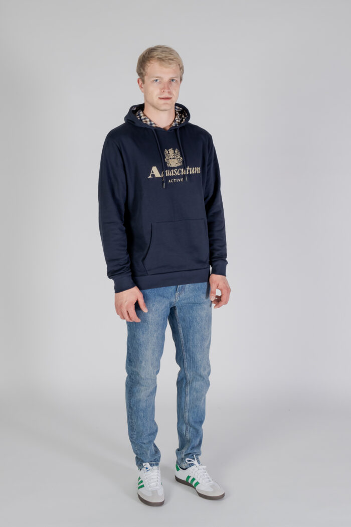 Felpa con cappuccio Aquascutum ACTIVE BIG LOGO HOODIE Blu