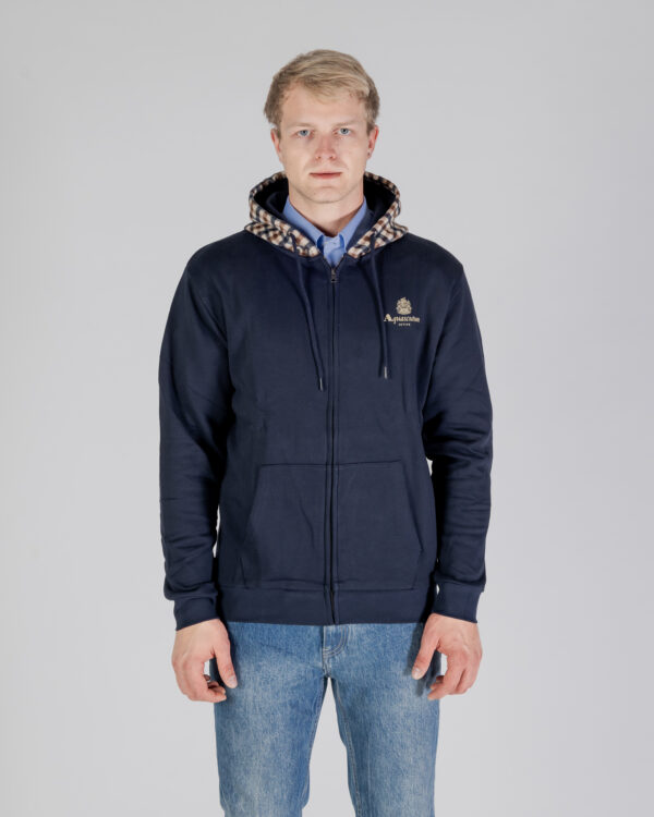 Felpa con cappuccio Aquascutum ACTIVE CLUB CHECK FZ MERINO HOODIE Blu - Foto 1