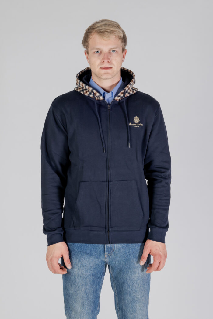 Felpa con cappuccio Aquascutum ACTIVE CLUB CHECK FZ MERINO HOODIE Blu