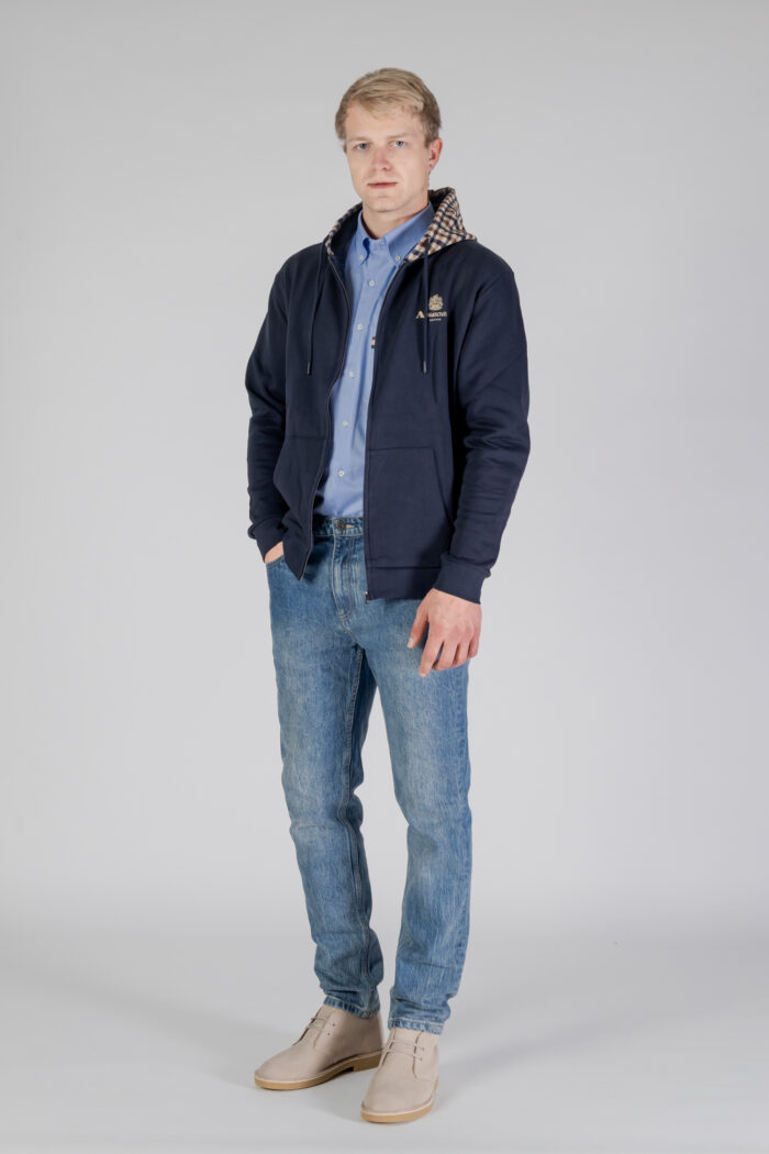 Felpa con cappuccio Aquascutum ACTIVE CLUB CHECK FZ MERINO HOODIE Blu