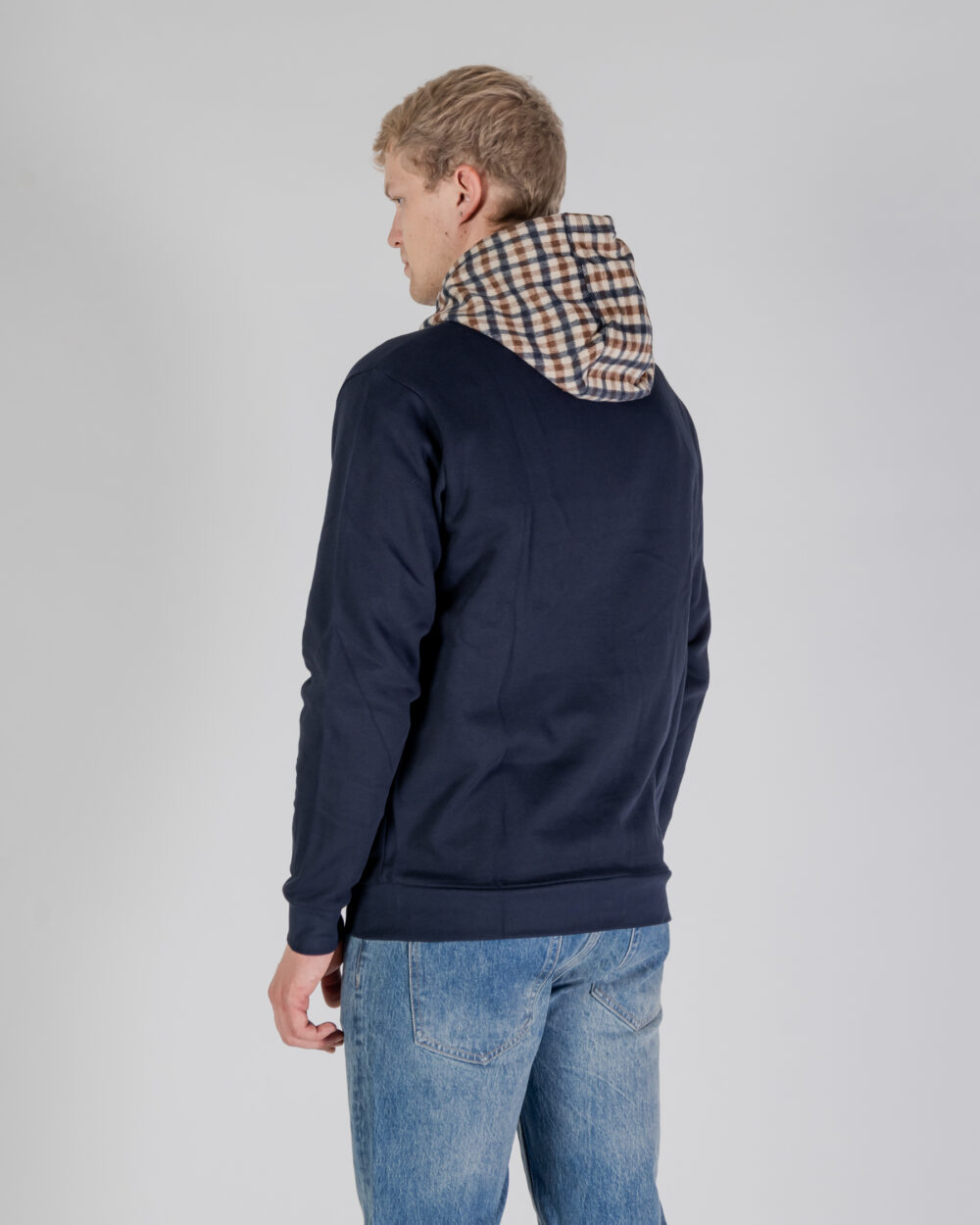 Felpa con cappuccio Aquascutum ACTIVE CLUB CHECK FZ MERINO HOODIE Blu - Foto 3