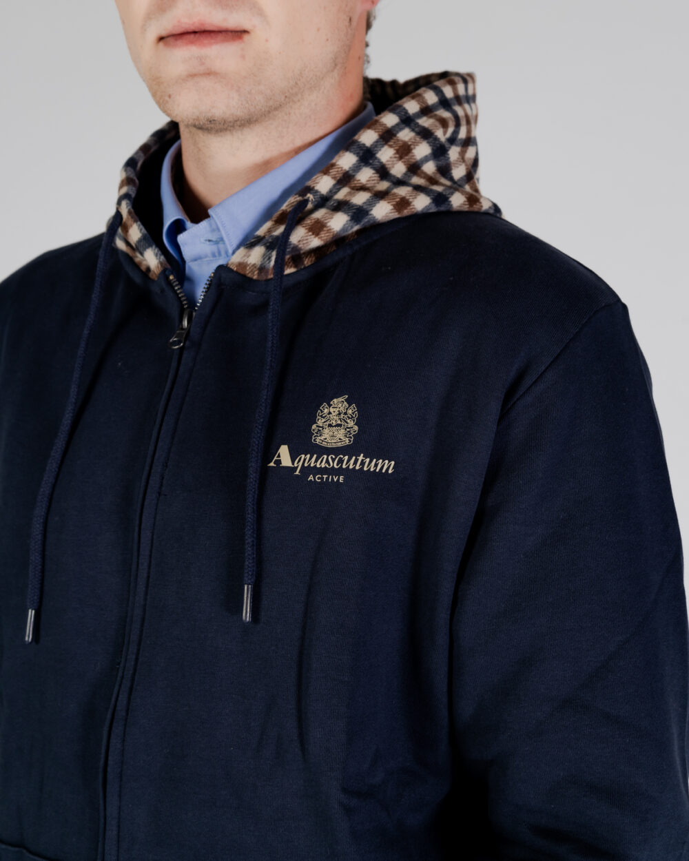 Felpa con cappuccio Aquascutum ACTIVE CLUB CHECK FZ MERINO HOODIE Blu - Foto 4