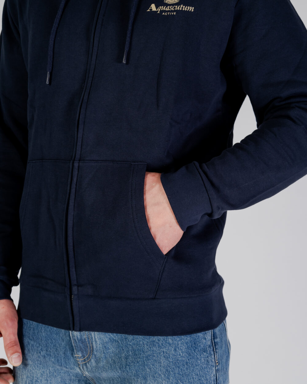 Felpa con cappuccio Aquascutum ACTIVE CLUB CHECK FZ MERINO HOODIE Blu - Foto 5