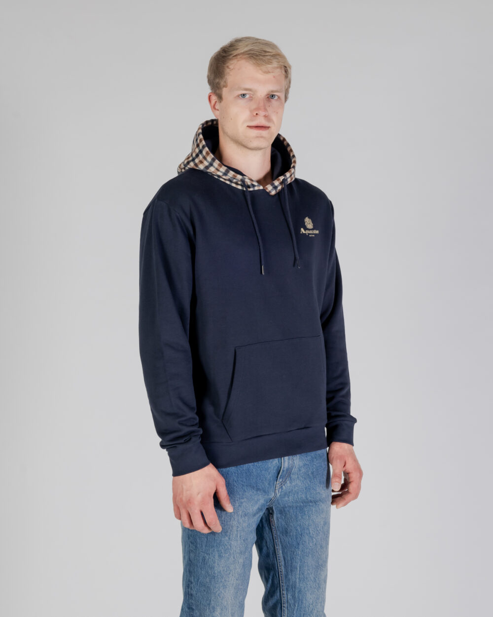 Felpa con cappuccio Aquascutum ACTIVE CLUB CHECK MERINO HOODIE Blu - Foto 1