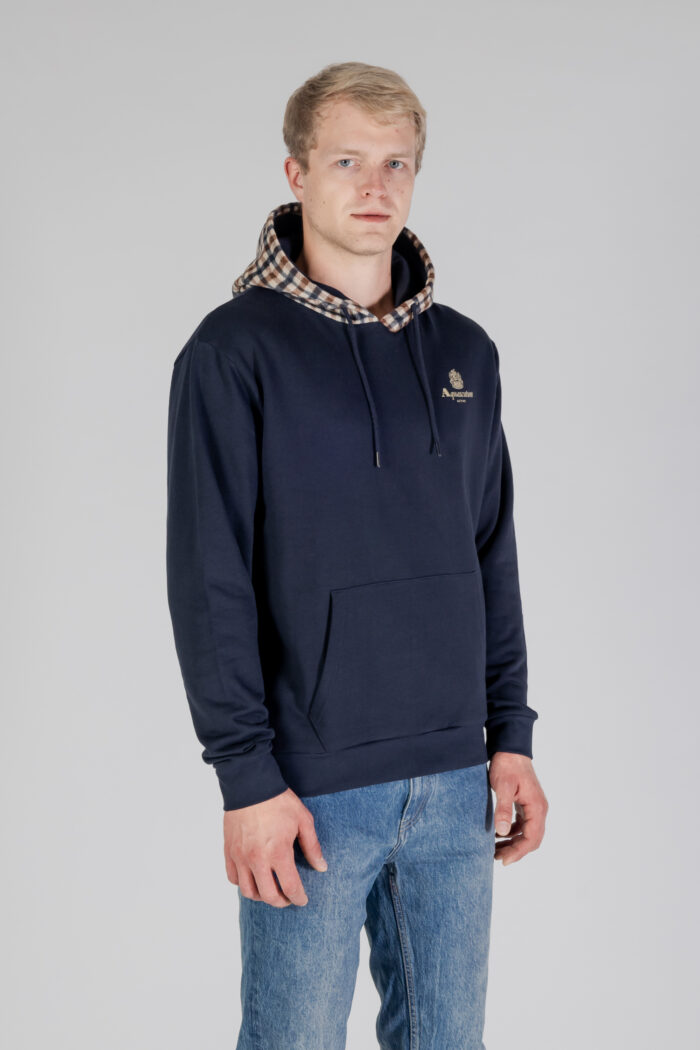 Felpa con cappuccio Aquascutum ACTIVE CLUB CHECK MERINO HOODIE Blu