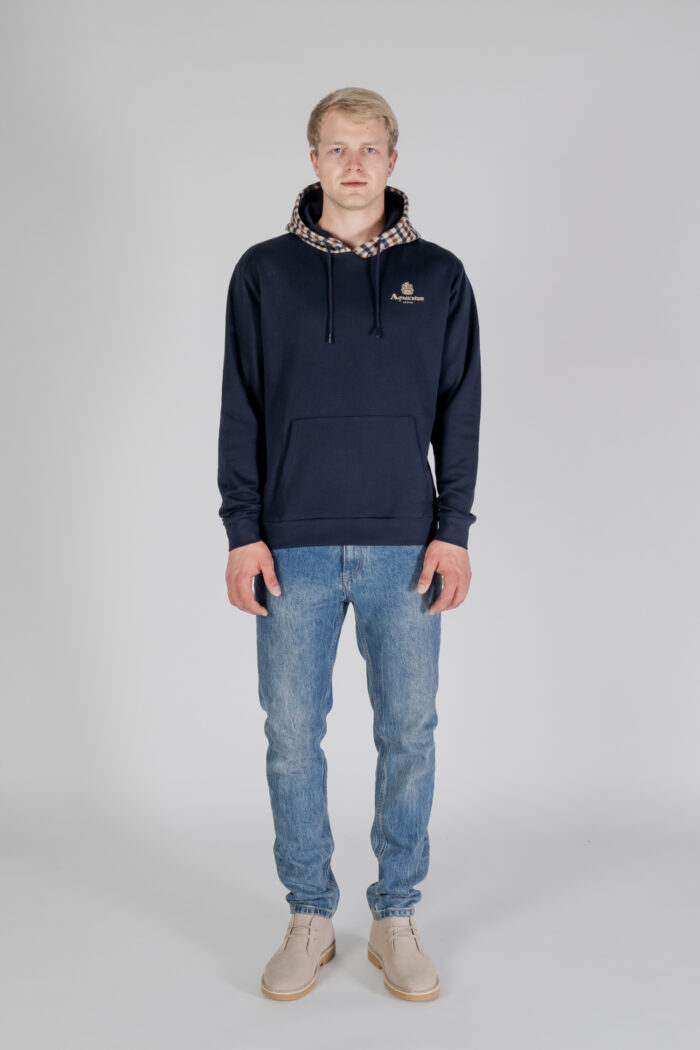 Felpa con cappuccio Aquascutum ACTIVE CLUB CHECK MERINO HOODIE Blu