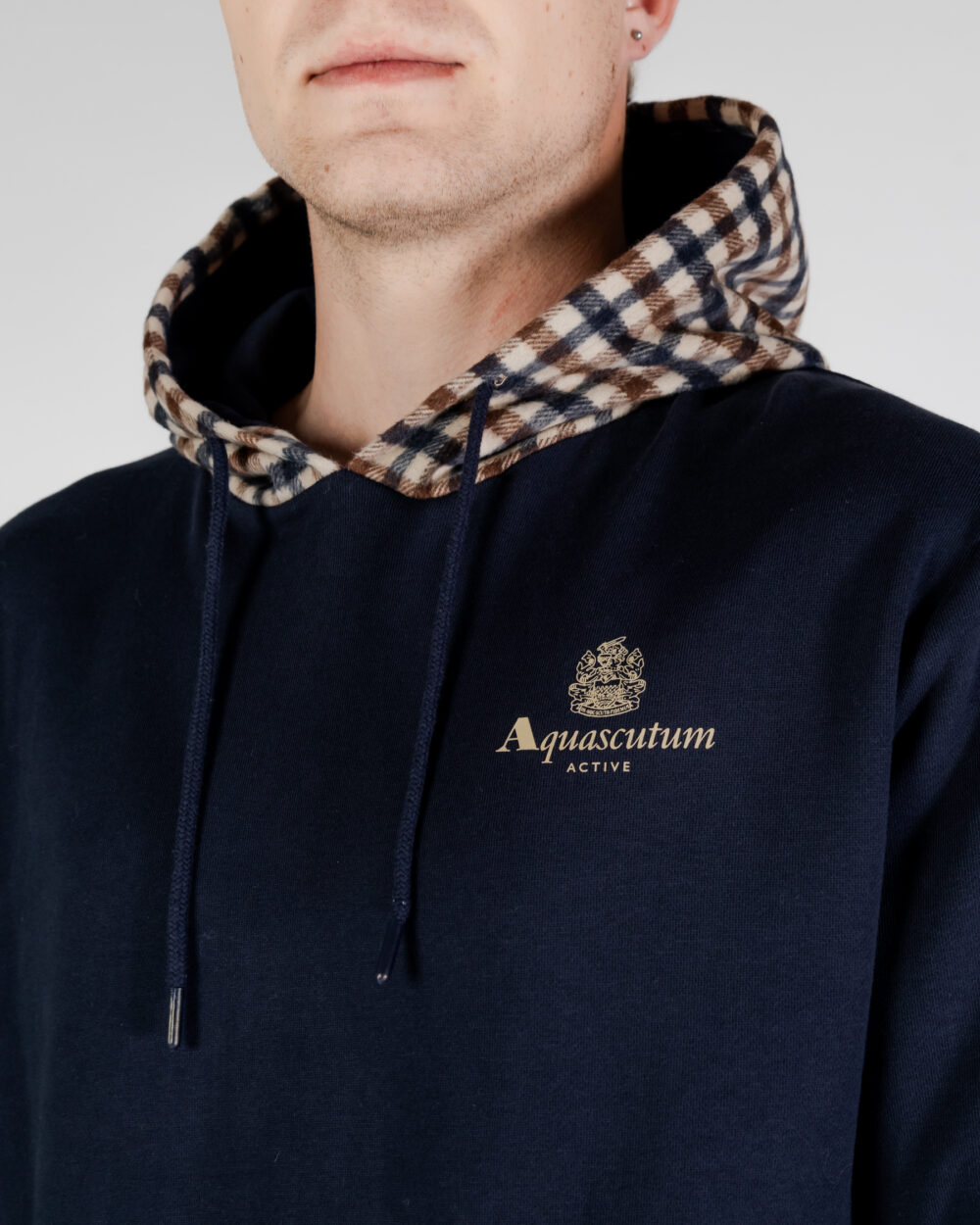 Felpa con cappuccio Aquascutum ACTIVE CLUB CHECK MERINO HOODIE Blu - Foto 4