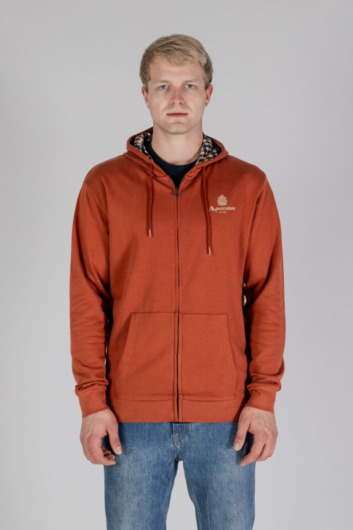 Felpa con cappuccio Aquascutum ACTIVE SMALL LOGO FZ HOODIE Ruggine