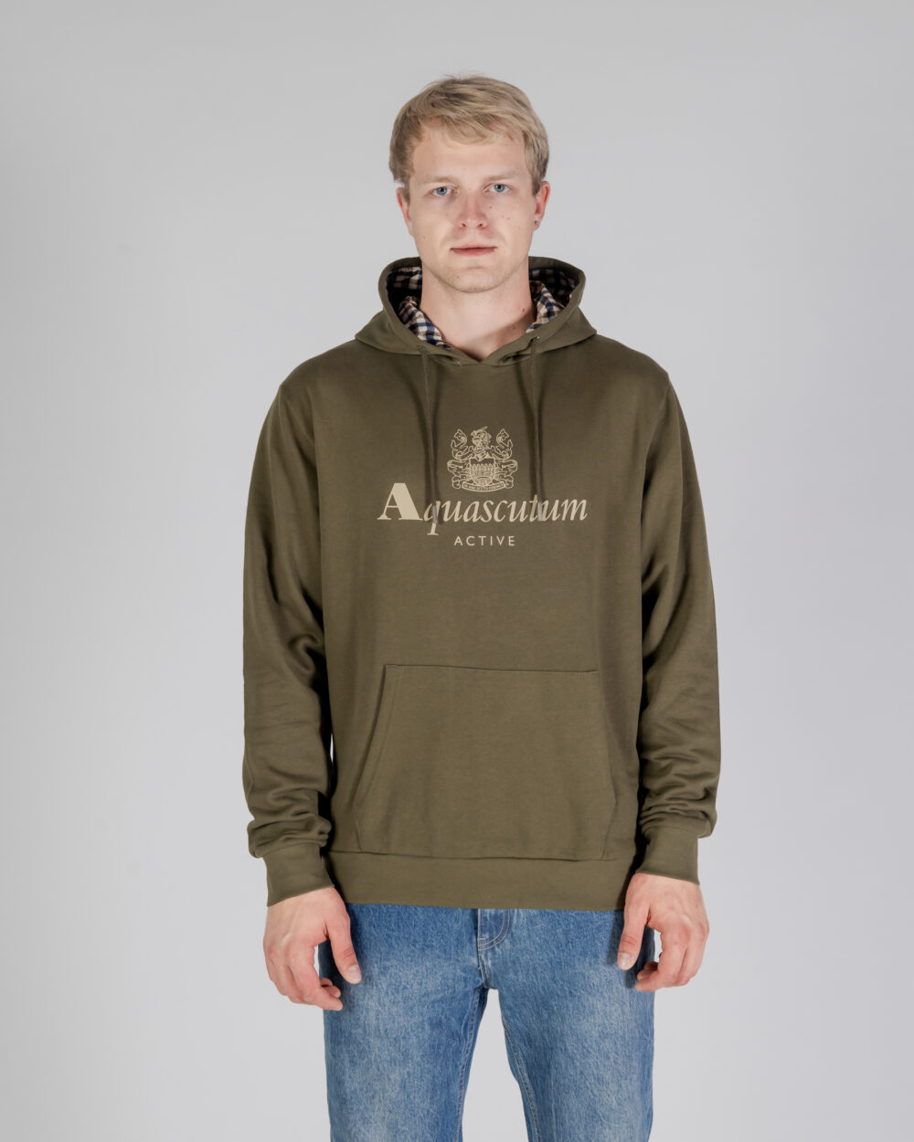 Felpa con cappuccio Aquascutum ACTIVE BIG LOGO HOODIE Verde Oliva - Foto 1