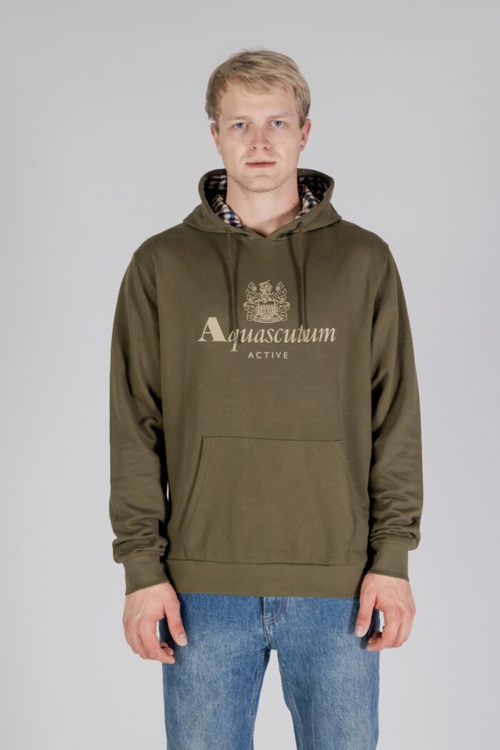 Felpa con cappuccio Aquascutum ACTIVE BIG LOGO HOODIE Verde Oliva