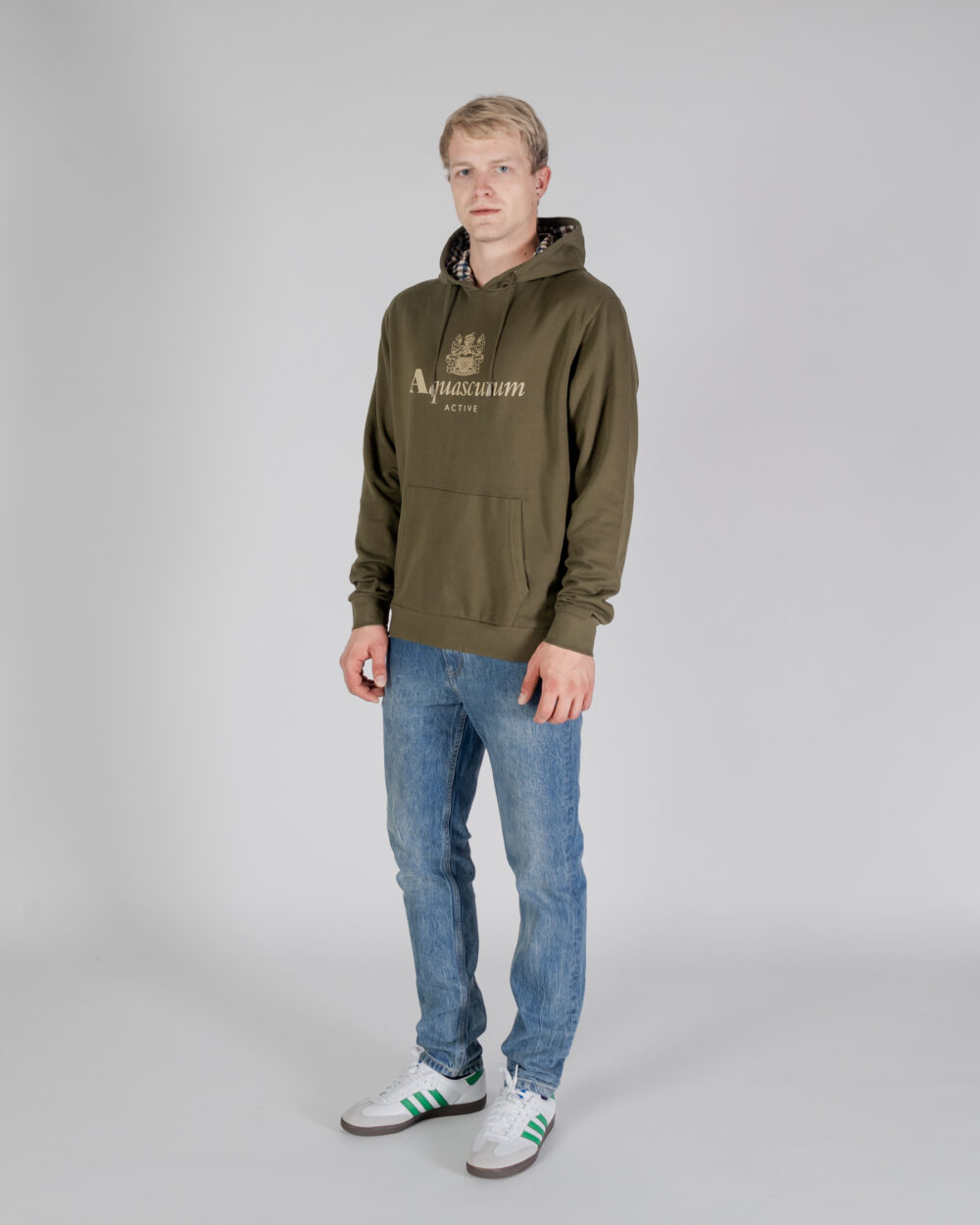 Felpa con cappuccio Aquascutum ACTIVE BIG LOGO HOODIE Verde Oliva - Foto 2