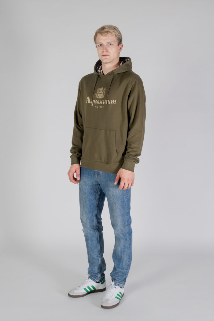 Felpa con cappuccio Aquascutum ACTIVE BIG LOGO HOODIE Verde Oliva