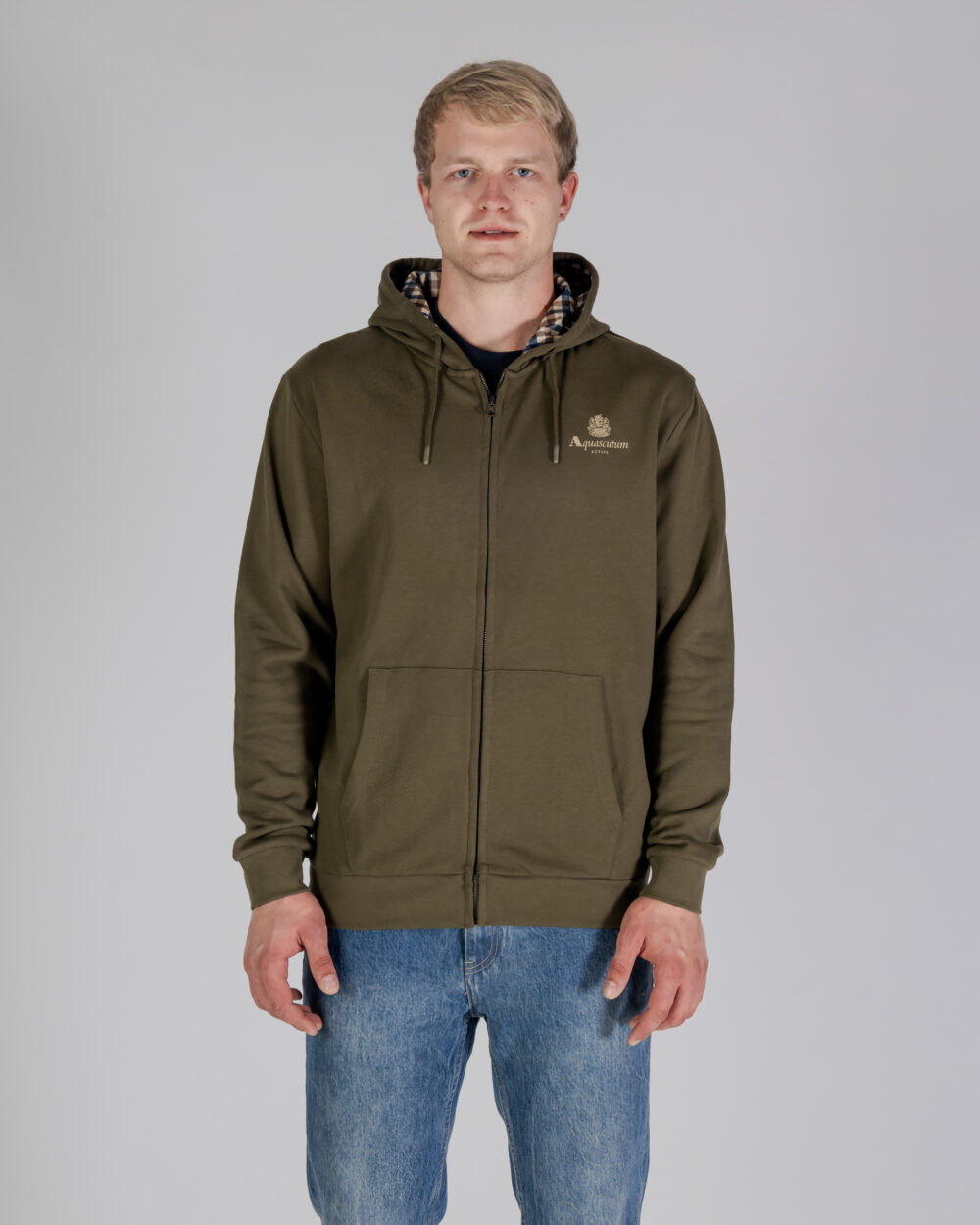 Felpa con cappuccio Aquascutum ACTIVE SMALL LOGO FZ HOODIE Verde Oliva - Foto 1