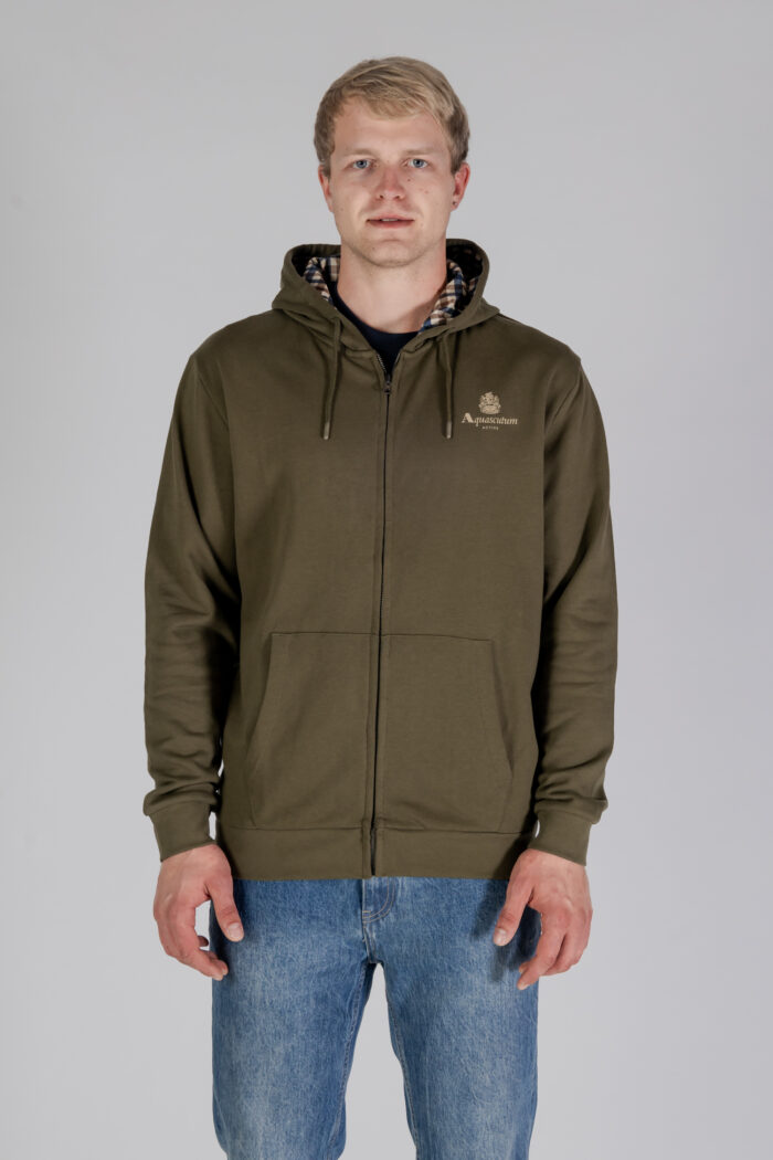 Felpa con cappuccio Aquascutum ACTIVE SMALL LOGO FZ HOODIE Verde Oliva