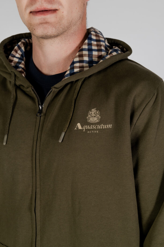 Felpa con cappuccio Aquascutum ACTIVE SMALL LOGO FZ HOODIE Verde Oliva