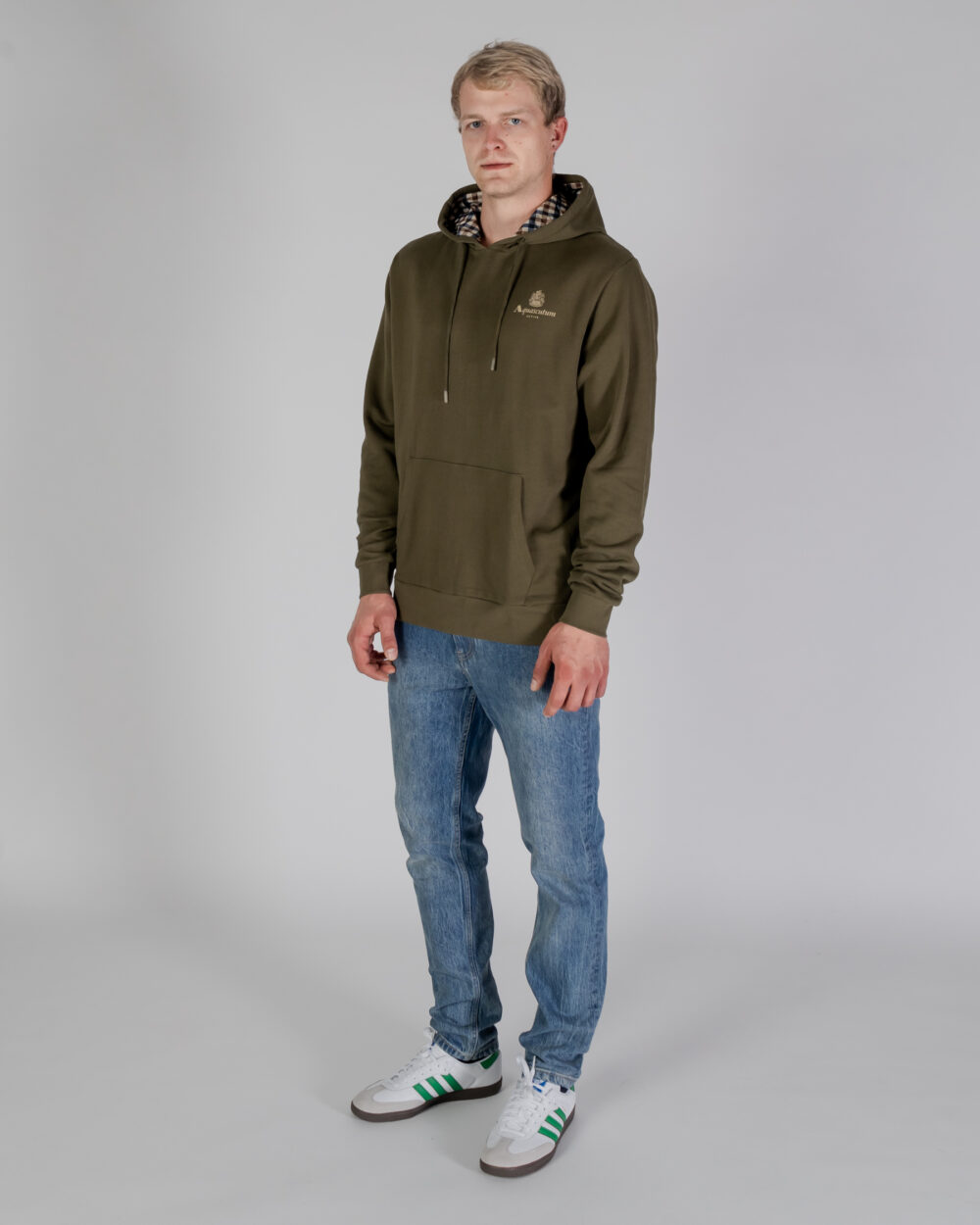 Felpa con cappuccio Aquascutum ACTIVE SMALL LOGO HOODIE Verde Oliva - Foto 2