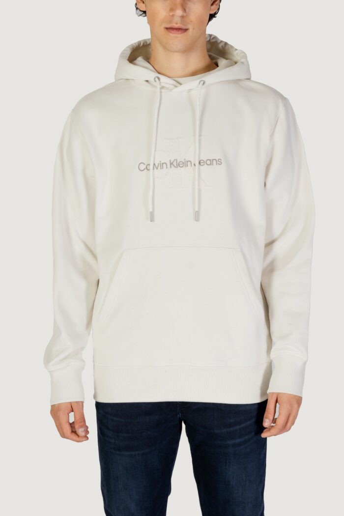 Felpa con cappuccio Calvin Klein CHENILLE MONOLOGO Panna