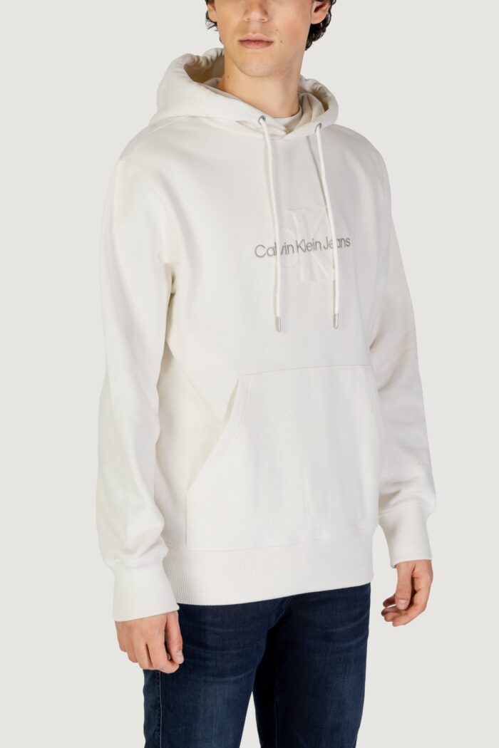 Felpa con cappuccio Calvin Klein CHENILLE MONOLOGO Panna