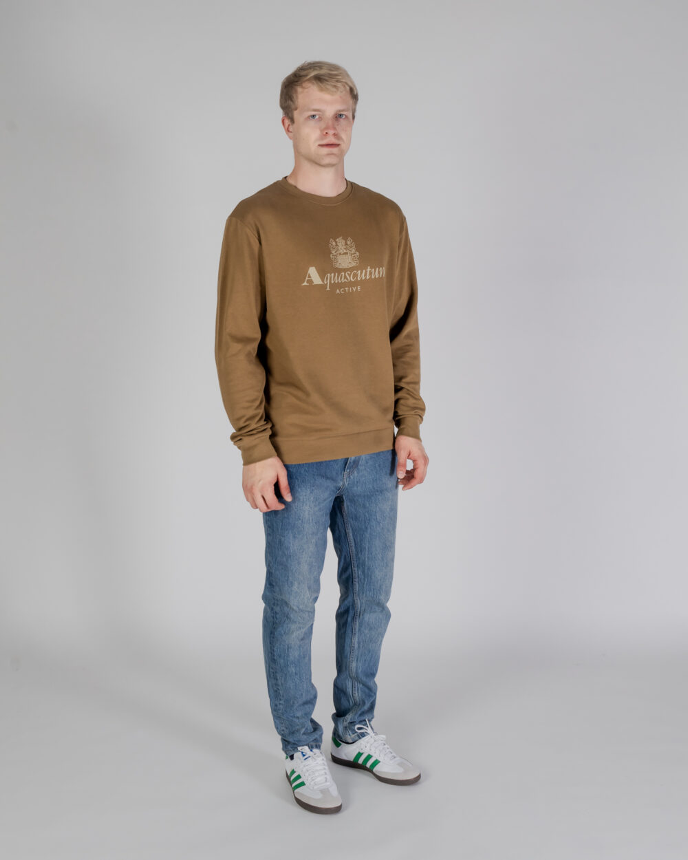 Felpa senza cappuccio Aquascutum ACTIVE BIG LOGO CREWNECK Beige scuro - Foto 2