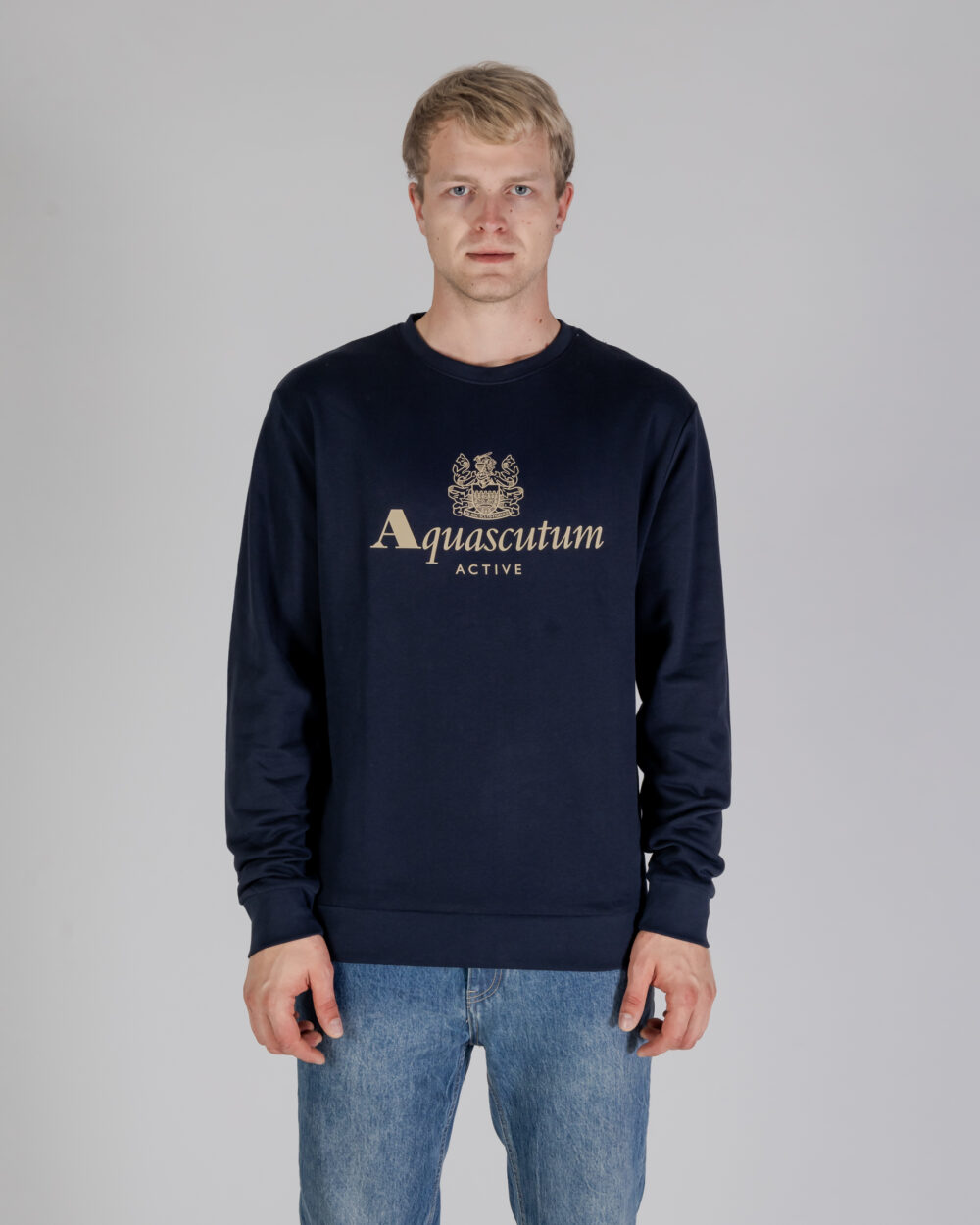 Felpa senza cappuccio Aquascutum ACTIVE BIG LOGO CREWNECK Blu - Foto 1