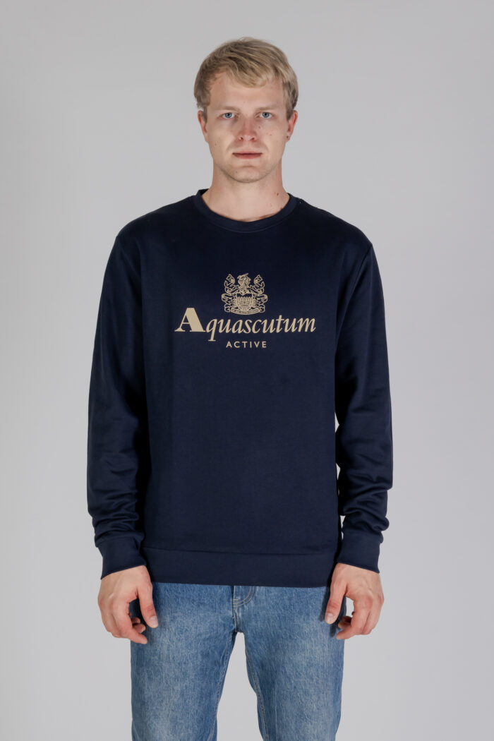 Felpa senza cappuccio Aquascutum ACTIVE BIG LOGO CREWNECK Blu