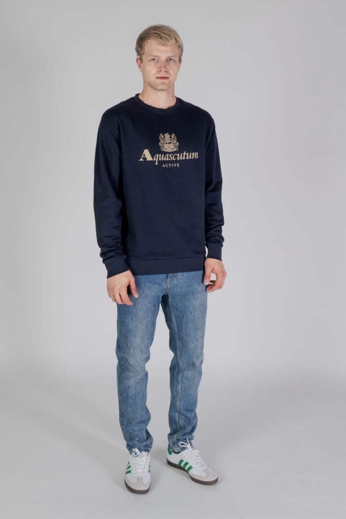 Felpa senza cappuccio Aquascutum ACTIVE BIG LOGO CREWNECK Blu