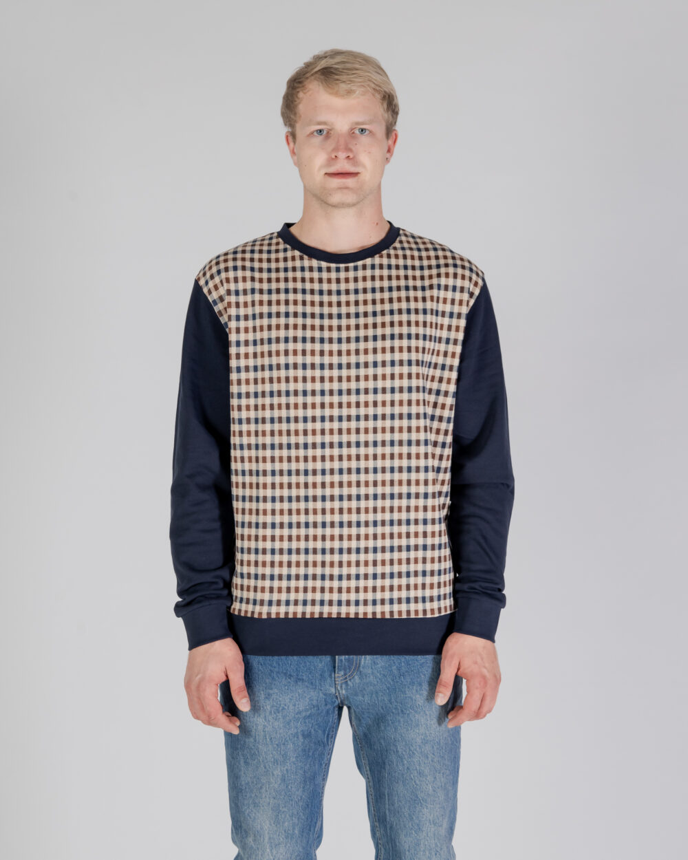 Felpa senza cappuccio Aquascutum ACTIVE CLUB CHECK CREWNECK Blu - Foto 1