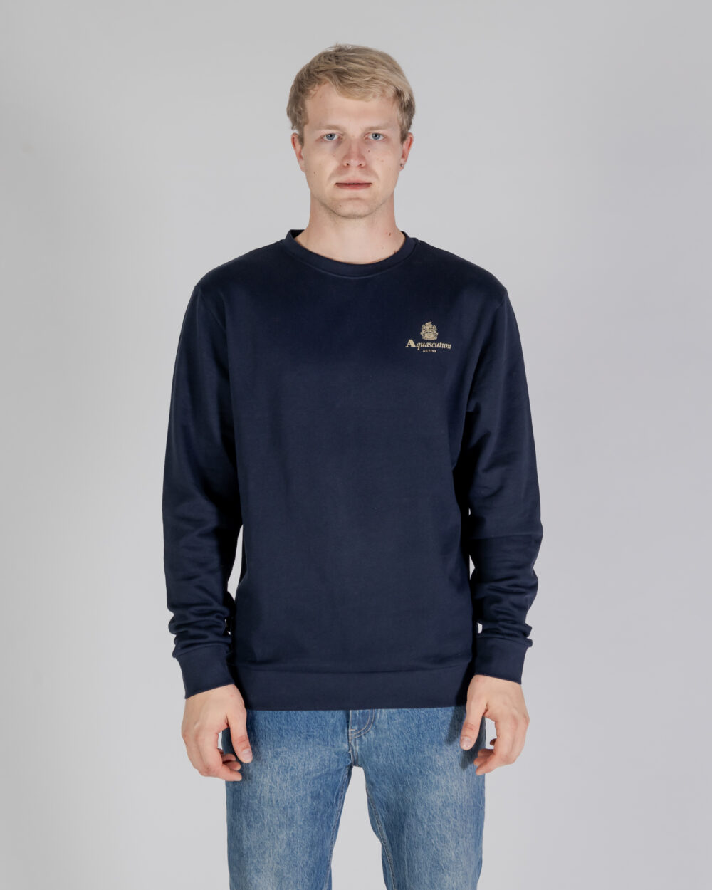 Felpa senza cappuccio Aquascutum ACTIVE SMALL LOGO CREWNECK Blu - Foto 1