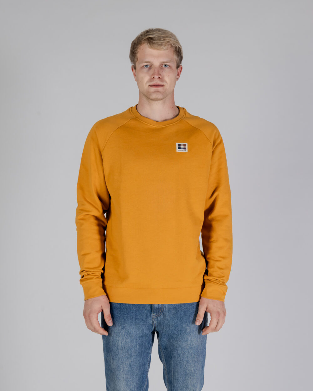 Felpa senza cappuccio Aquascutum ACTIVE PATCH CREWNECK Senape - Foto 1