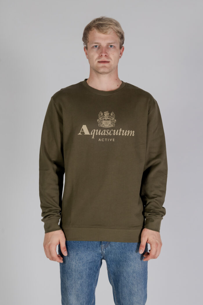 Felpa senza cappuccio Aquascutum ACTIVE BIG LOGO CREWNECK Verde Oliva