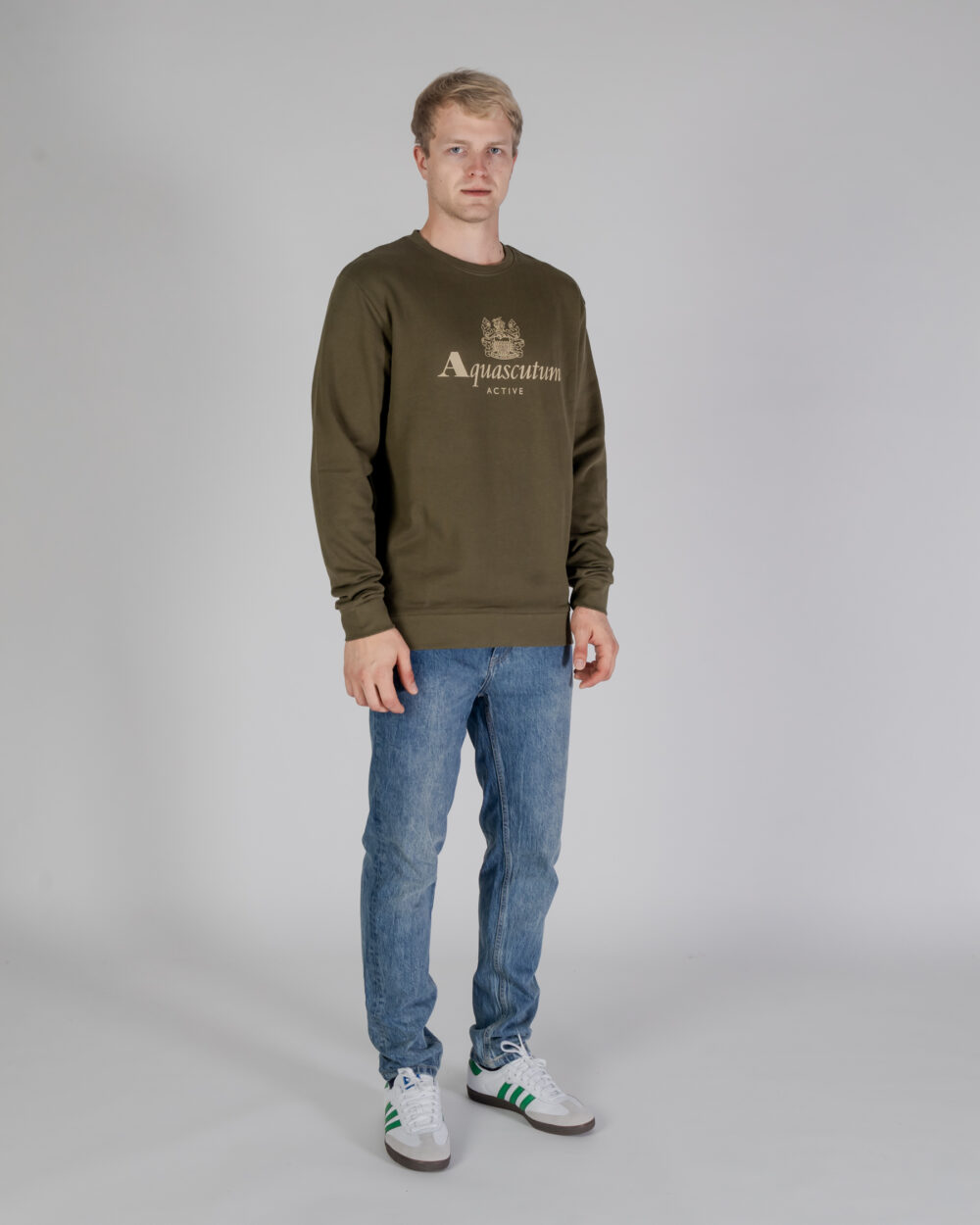 Felpa senza cappuccio Aquascutum ACTIVE BIG LOGO CREWNECK Verde Oliva - Foto 2