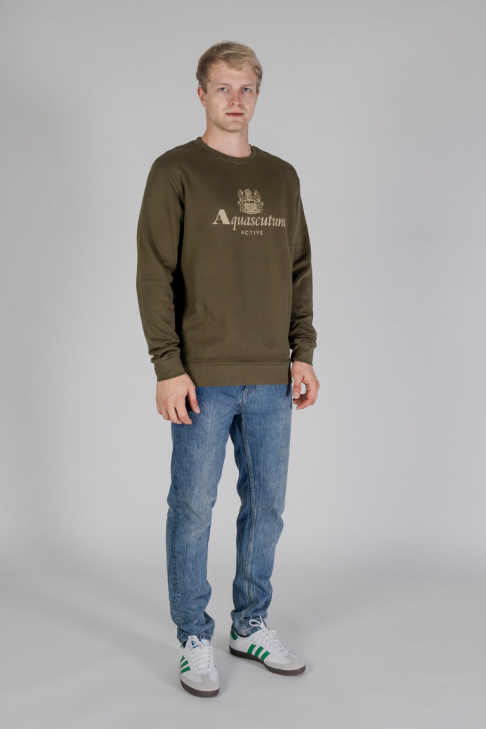 Felpa senza cappuccio Aquascutum ACTIVE BIG LOGO CREWNECK Verde Oliva