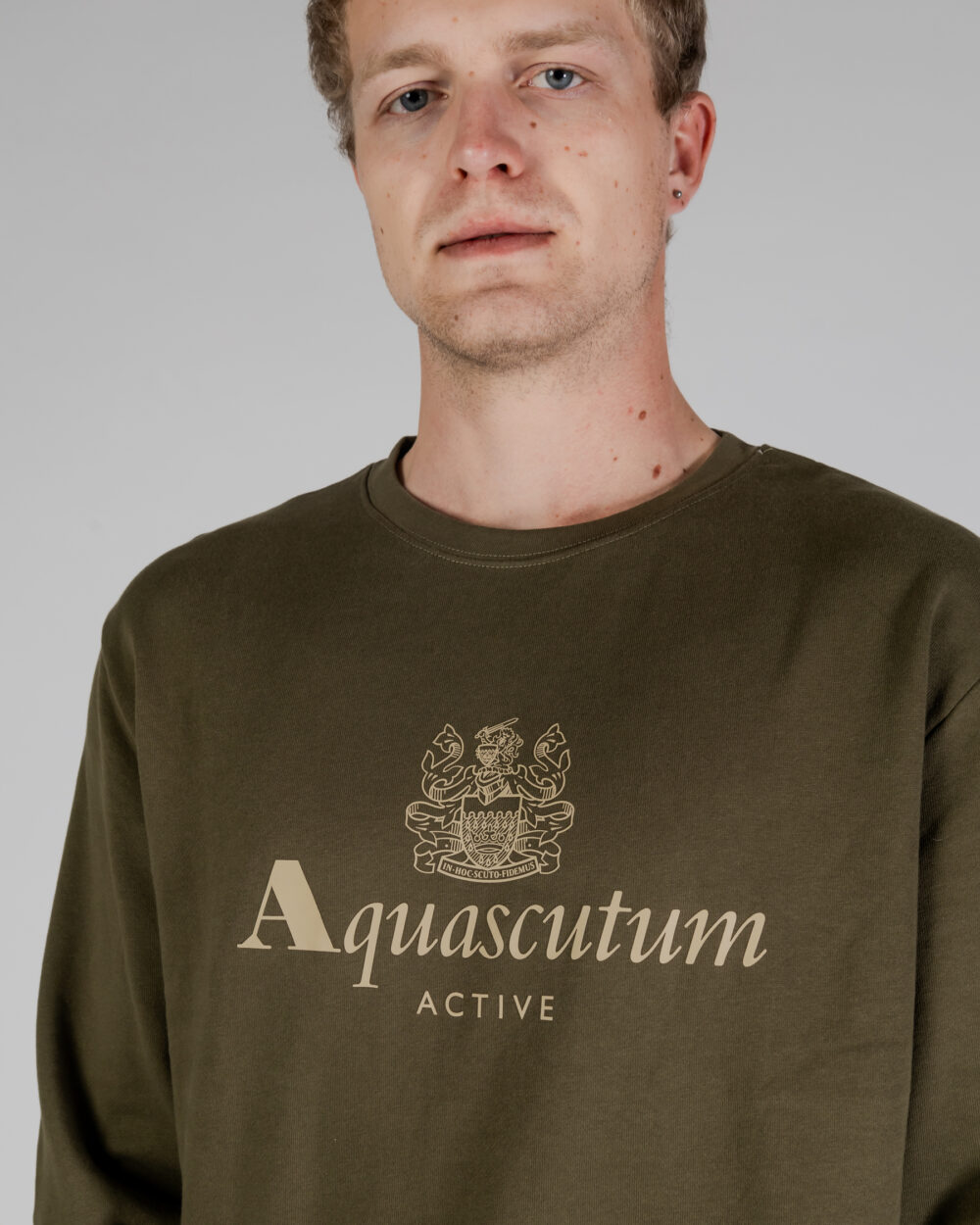 Felpa senza cappuccio Aquascutum ACTIVE BIG LOGO CREWNECK Verde Oliva - Foto 4