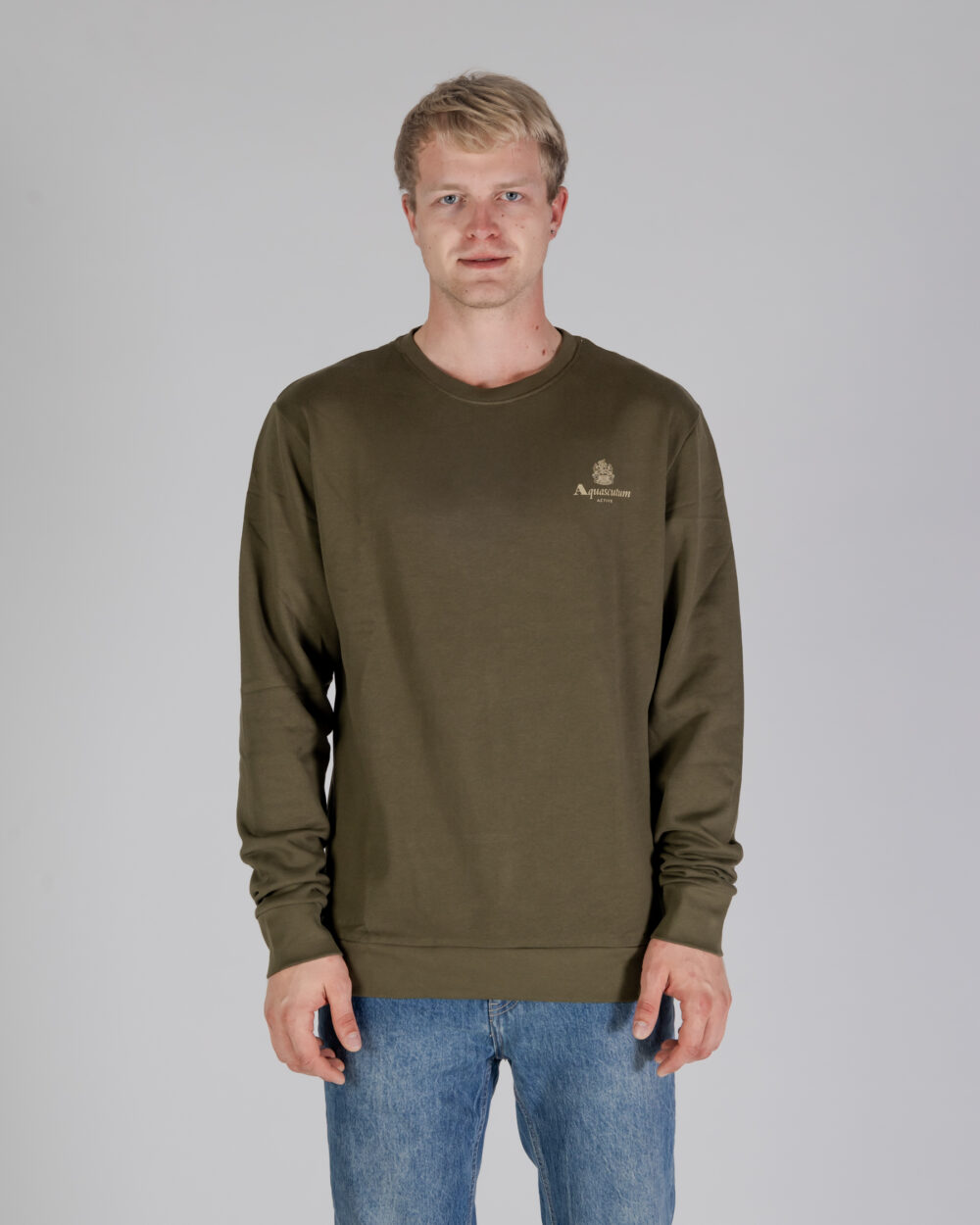 Felpa senza cappuccio Aquascutum ACTIVE SMALL LOGO CREWNECK Verde Oliva - Foto 1