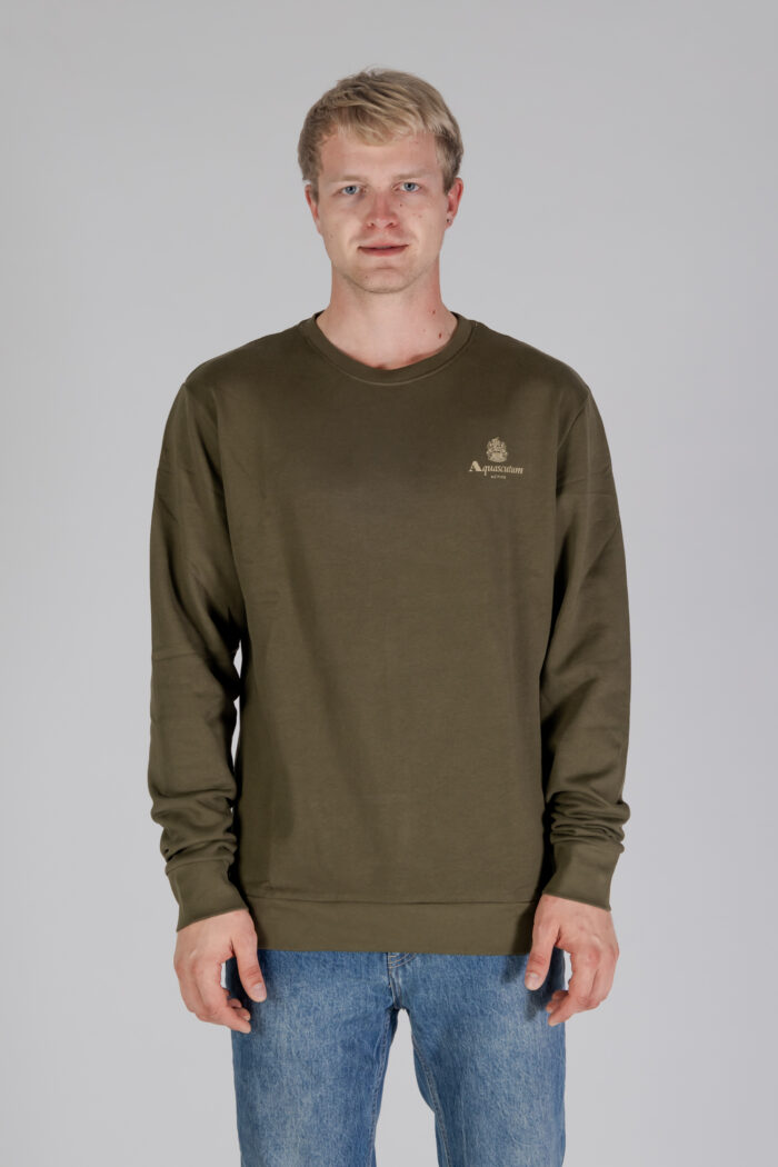 Felpa senza cappuccio Aquascutum ACTIVE SMALL LOGO CREWNECK Verde Oliva