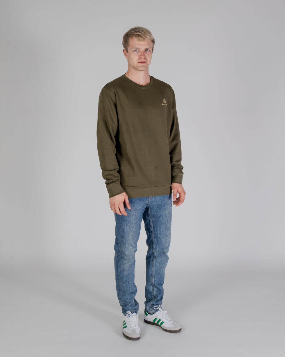 Felpa senza cappuccio Aquascutum ACTIVE SMALL LOGO CREWNECK Verde Oliva - Foto 2