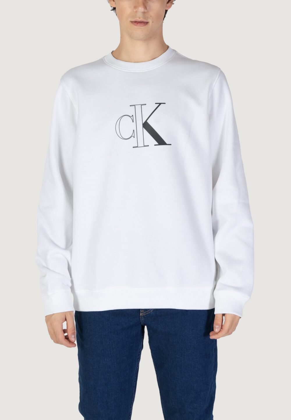 Felpa senza cappuccio Calvin Klein Jeans OUTLINE MONOLOGO Bianco - Foto 1