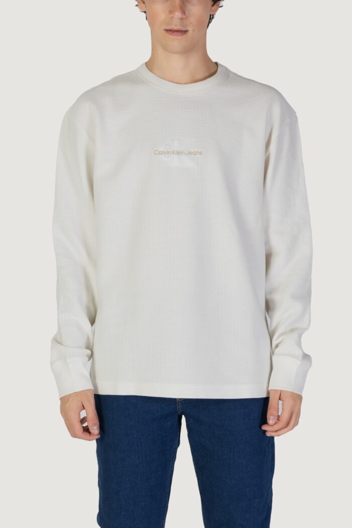 Felpa senza cappuccio Calvin Klein CITY GRID LS TEE Panna