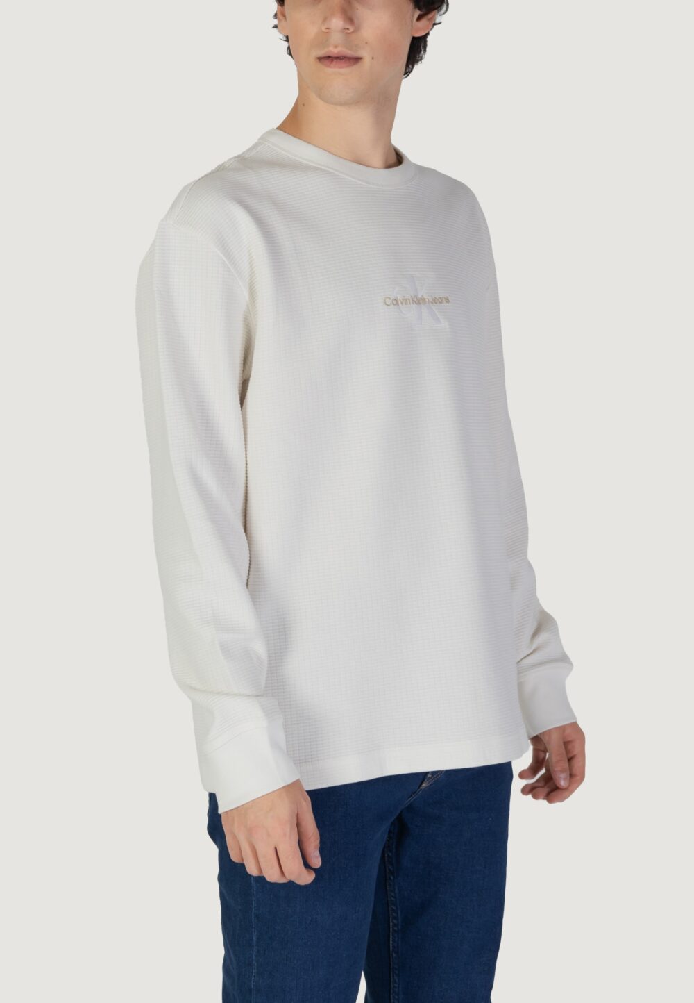 Felpa senza cappuccio Calvin Klein Jeans CITY GRID LS TEE Panna - Foto 2