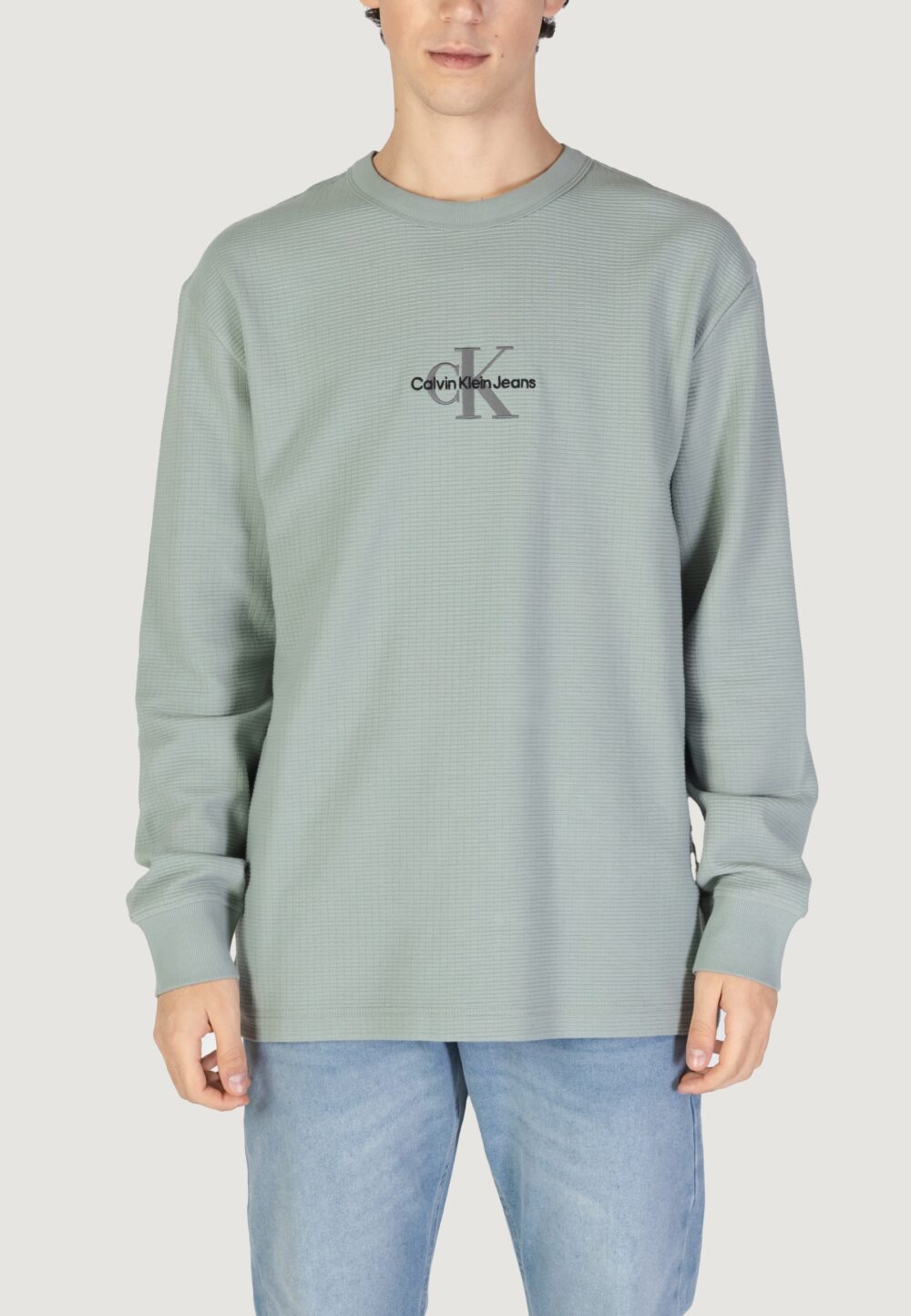 Felpa senza cappuccio Calvin Klein Jeans CITY GRID LS TEE VERDE SALVIA - Foto 1