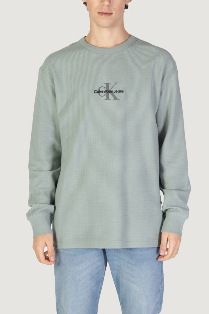 Felpa senza cappuccio Calvin Klein CITY GRID LS TEE VERDE SALVIA