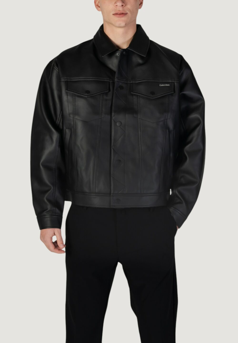 Giacchetto Calvin Klein Jeans FAUX LEATHER Nero - Foto 5