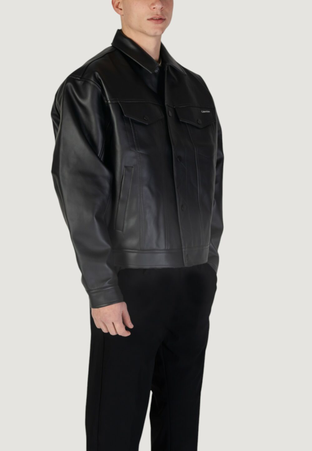 Giacchetto Calvin Klein Jeans FAUX LEATHER Nero - Foto 4