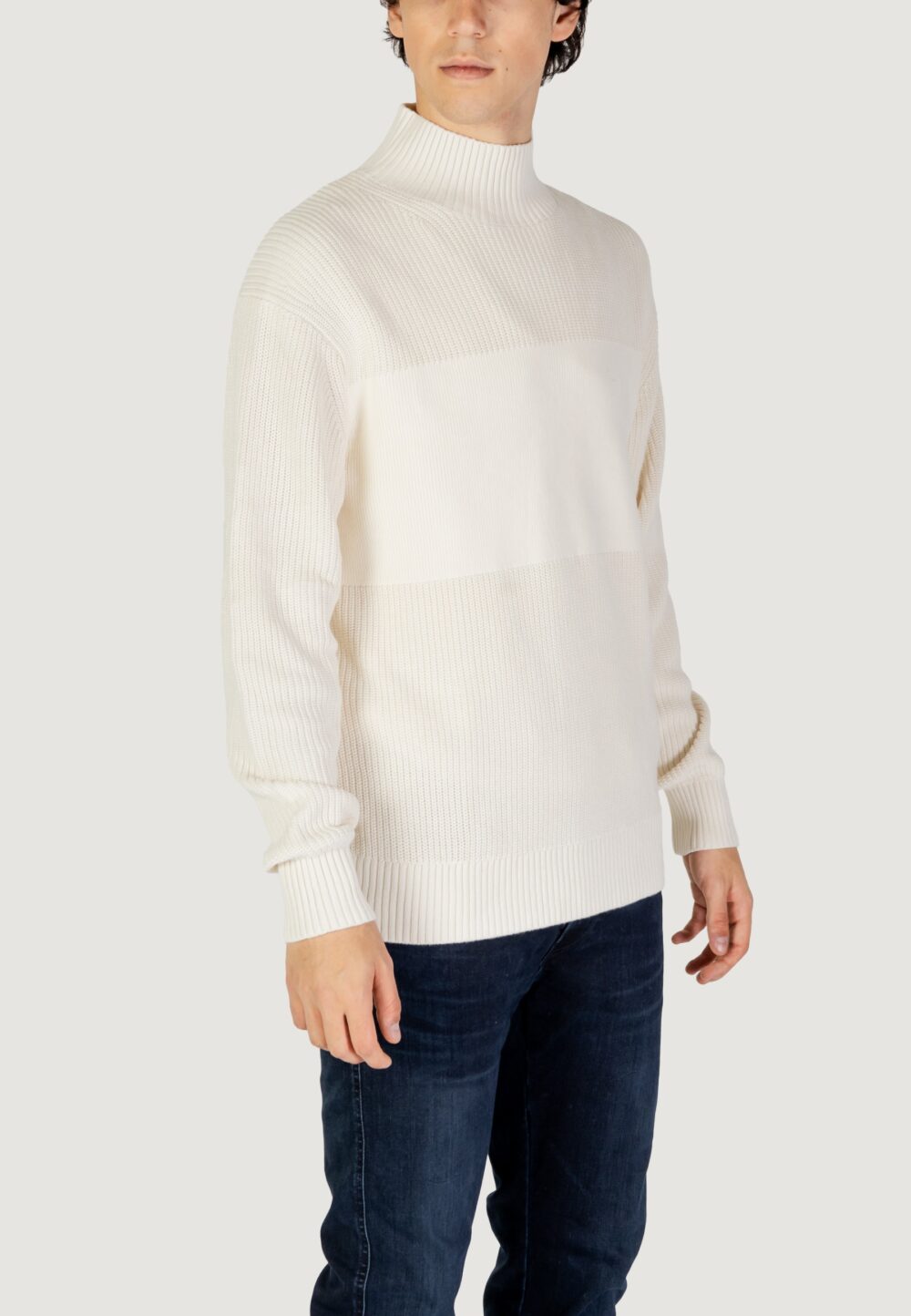 Maglione Calvin Klein Jeans MIXED STITCH HIGH Crema - Foto 4